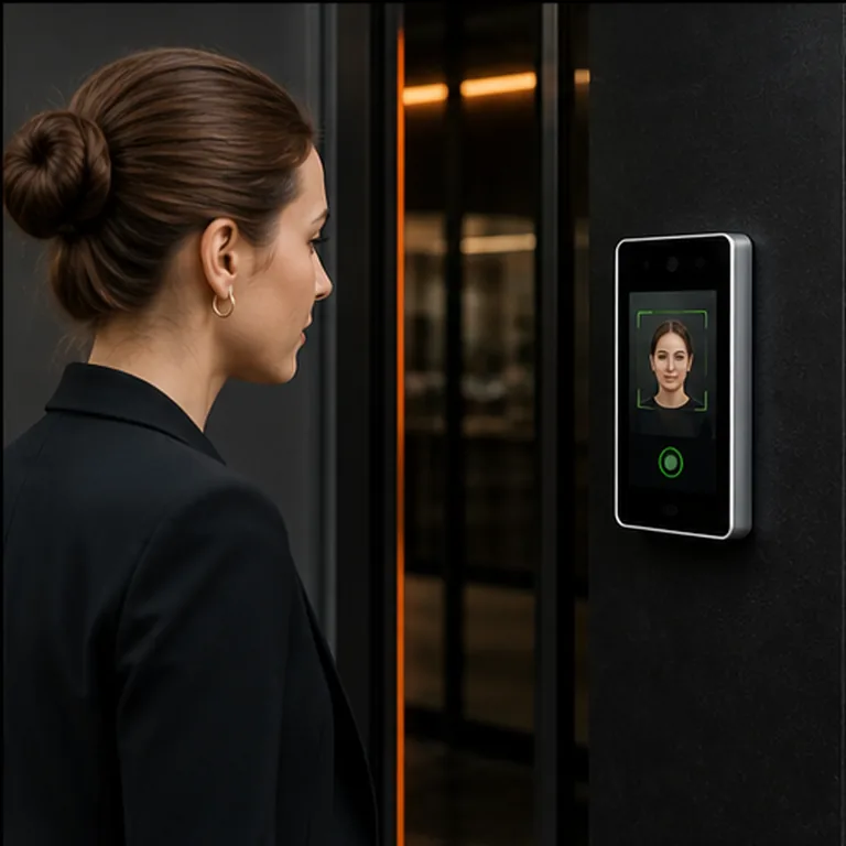 Ilustração de controle de acesso, sem parar e biometria facial